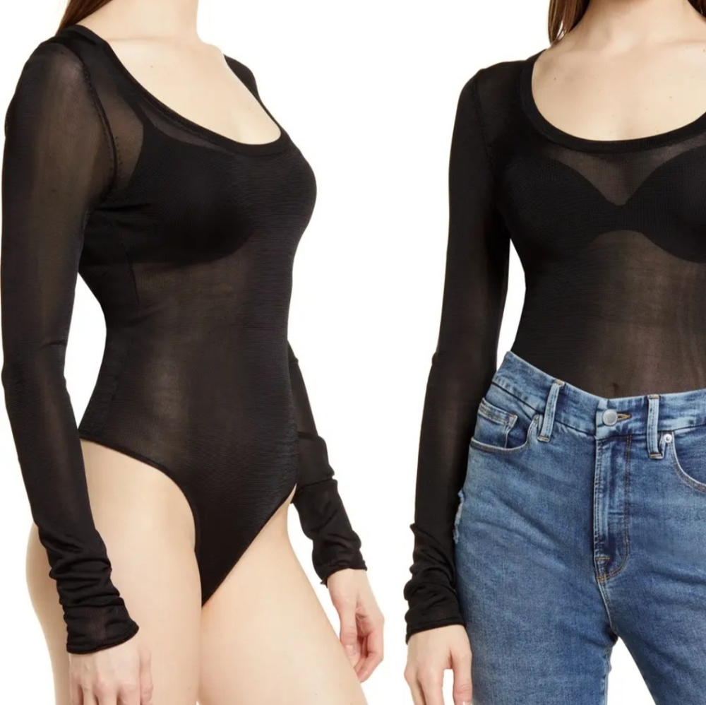 Good American Black Sheer Bodysuit